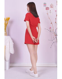 Cheongsam Top & Pocketed Short Pants Set (Red)